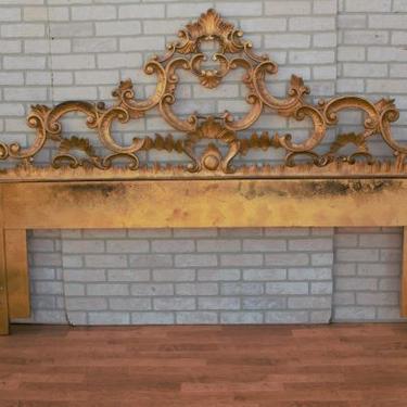 Vintage Italian Rococo Style Carved Giltwood King Size Headboard