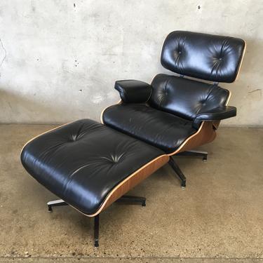 Reproduction Eames Style Black Leather Chair & Ottoman