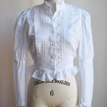 Vintage 1970s Victoriana Blouse | 70s White Victorian Style Top | XS 