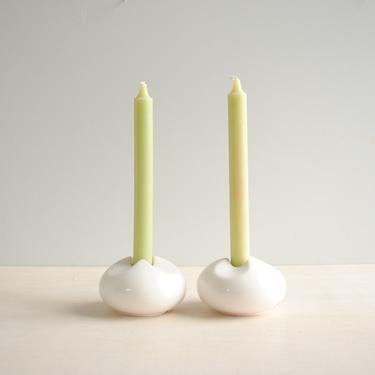 Vintage White Ceramic Modern Candle Holders Made in Japan 