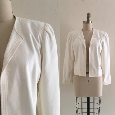 vintage 80's white ultra suede jacket // cropped jacket 