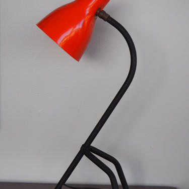 Mid Century Dark Orange Grasshopper Desk Lamp Greta Grossman Era 