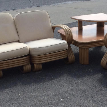 Beverly Hills Rattan Pretzel Set sofa arm chair table 
