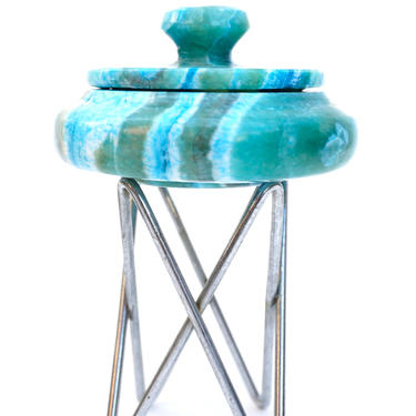 GORGEOUS Vintage Genuine Turquoise Stone Onyx Lidded Jewelry Box Snuff Jar Trinket Dish Stash Jar 