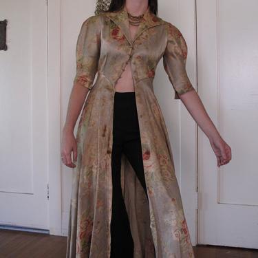 1930's 40's Rose Floor Length Duster As-IS sz Sm 