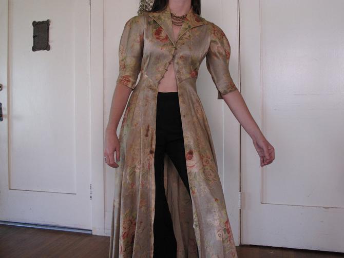 1930's 40's Rose Floor Length Duster As-IS sz Sm 