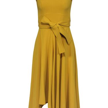 Karen Millen - Canary Yellow Sleeveless Belted High-Low Midi Dress w/ Shoulder Cutouts Sz 2