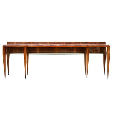 Gio Ponti Grand Console Table in Cherry with Red Marble Top ca 1958