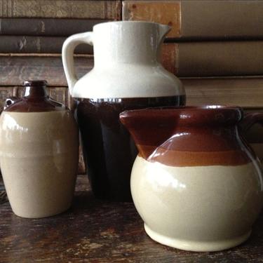 Stoneware Pitcher, Cream Jug, Bud Vase Pitcher Collection, Antique, Set of 3 