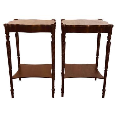 Vintage Square Mahogany Wood Side Tables, Pair by 2bModern