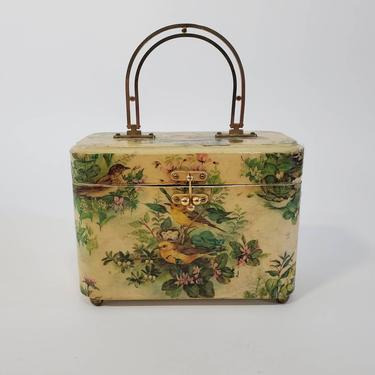 1960's Wooden Box Purse with Bird Theme Decoupage and Ball Latch Clasp 60s Purse 60's Handbag 