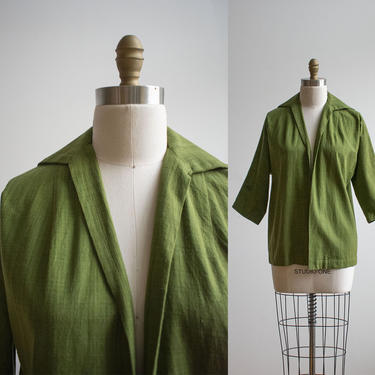 Vintage 1950s Linen Jacket / Minimalist Vintage Jacket / Avocado Green Jacket / Linen Jacket Small / Vintage Jax Jacket / Linen Swing Jacket 