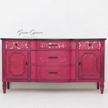 Hand Painted Pink Dresser, Sideboard, TV Console Table 