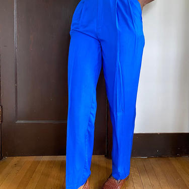 vintage silk royal blue trousers / high waisted silk pants 