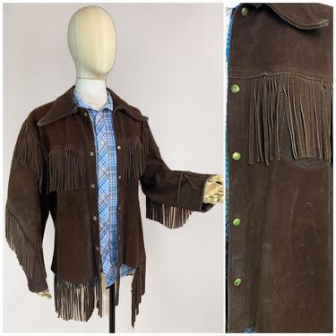 Vtg 50s - 60s Timberline Dark Brown Western Suede Fringe Jacket / Cowboy Ranchwear Menswear / XL 