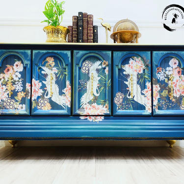 Boho Media TV Console. Vintage Painted Storage Cabinet. Low Eclectic Buffet Sideboard. Bedroom Console. Entryway Console Table. 