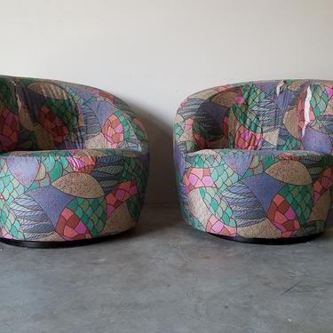 Vladimir Kagan for Directional Postmodern Nautilus Swivel Lounge Chairs - a Pair. 