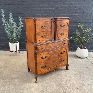 1930’s French Provincial Style Mahogany Highboy Chest of Drawers 
