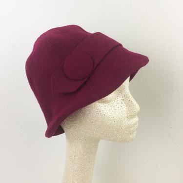 Vintage 1920s CLOCHE HAT Hattie Carnegie Burgundy Wool 20s Flapper 