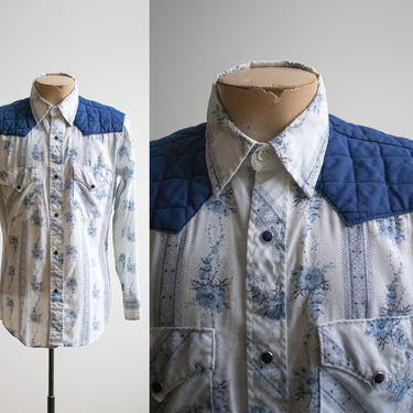 Vintage Western Shirt / Vintage Pearl Snap Button Down / Pearl Snap Button Up / Vintage Floral Western Shirt / Quilted Western Shirt / 1970s 