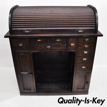 Antique Oak Watchmakers Jewelers Work Bench with Roll Top Desk
