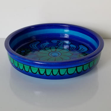 Mid-Century Italian Vivid Blue Hand Painted Pottery Bowl. 