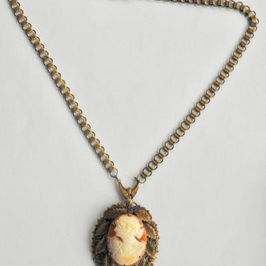 Deco Book Chain  Carved Cameo Necklace 
