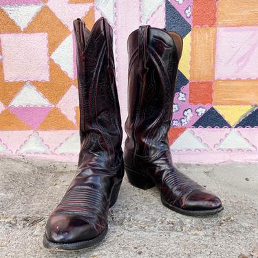Lucchese Red Accented Black Cowgirl Boots