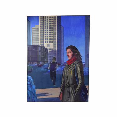 1980’s Cityscape Oil Painting “Chrissa on North Michigan Ave” Chicago Dick Fort 