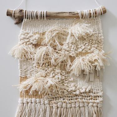 Cotton, Raffia, Ceramic Wall Weaving - Cream, Off-White, Beige Woven Tapestry - Handwoven Weave - Boho - Neutral Calm Beach Fiber Art 