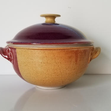 Vintage Handmade Pottery Pot With Lid by Glass. 