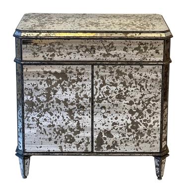 Hollywood Regency Distressed Mirrored Cabinet with Drawer 