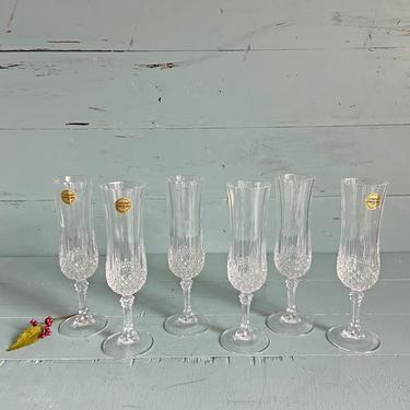 Vintage Cristal D' Arques Champagne Glass/Flutes, Set of 6 // Vintage Paris Crystal Longchamp Champagne Flutes // Perfect Gift 