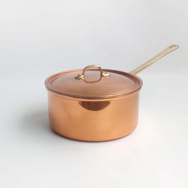 Vintage copper saucepan with lid Tin lined copper pot Copper cookware Farmhouse decor Rustic kitchen Cottage core 
