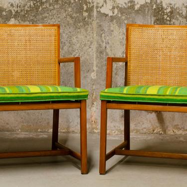 Pair of Cane Arm Chairs by Michael Taylor for Baker 