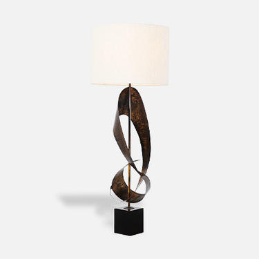 Harry Balmer &quot;Ribbon&quot; Brutalist Metal Table Lamp for Laurel