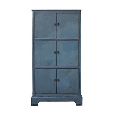 Chinese Distressed Gray Lacquer Narrow 3 Shelves Storage Cabinet cs5371S
