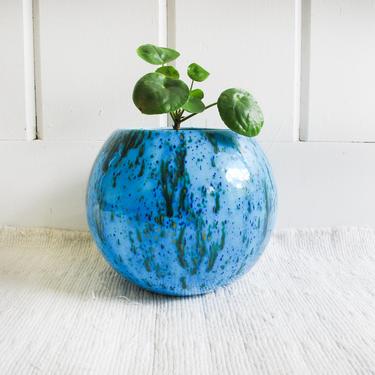 Vintage Blue &quot;Confetti&quot; speckled Glaze Ceramic Planter Pot 