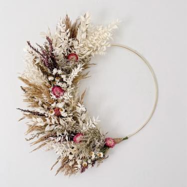Summer Wildflower Wreath, Dried Flower Wreath, Minimalist Boho dried flower wreath, Natural hoop wreath, Wildflower wreath 