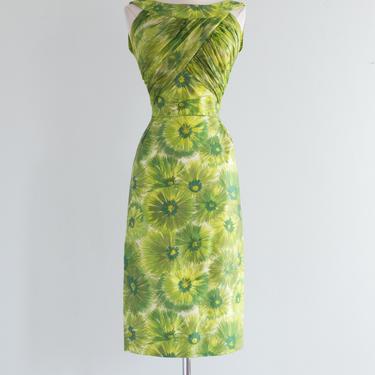 Fabulous 1950's Dorothy O'Hara Green Cotton Wiggle Dress / Small