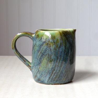 Wheel Thrown Pitcher Green Blue Glaze Studio Pottery Signed KS - Coffee Creamer - Functional Pottery 