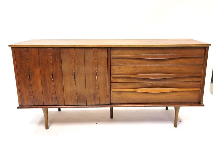 Mid-Century Modern Low Chest with Sculptural Pulls