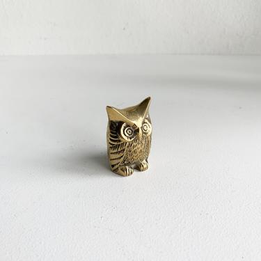 Wee Vintage Brass Horned Owl