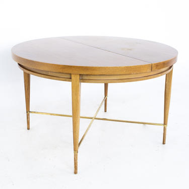 Paul McCobb for Calvin Mid Century Mahogany and Brass Expanding Round Oval Dining Table - mcm 
