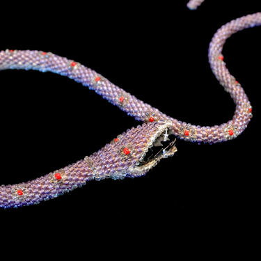 RESERVED —1920s Beaded Snake Choker / Purple Turkish POW WWI Serpent Necklace 