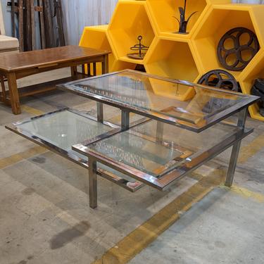 Three-Tiered Chrome and Glass Coffee Table