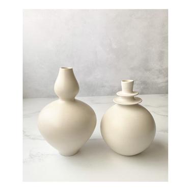 SHIPS NOW- Seconds Sale- set of 2 Off White Matte Ceramic Mini Bud Vases 