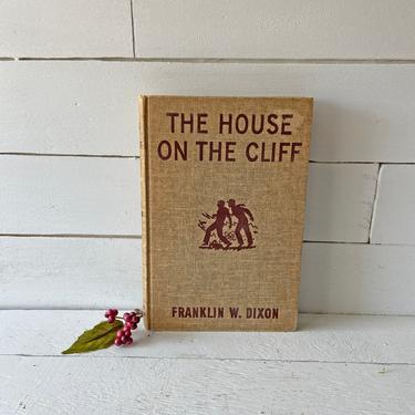 Vintage Hardy Boys The House On The Cliff, Franklin W. Dixon // Beige Book Collection, Adventure Books, Pen Name, Hardy Boy Collector Gift 