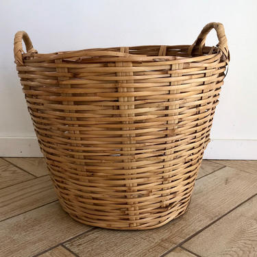 Medium Linen Basket - Rattan Basket - Wicker Laundry Basket + Handles - Deep Tall Antique Wicker Basket - Medium Planter Pot 