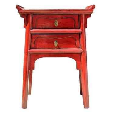 Chinese Distressed Red Point Edge Narrow Slim Foyer Side Table cs3943S